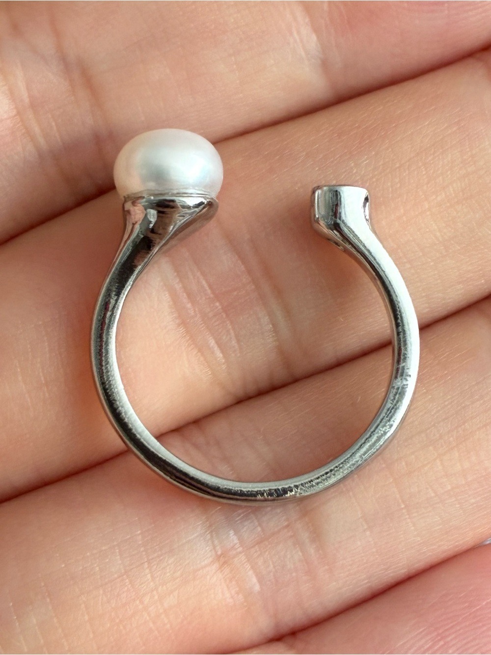 Freshwater Pearl Ring | Bridal Pearl Ring | Adjustable CZ Ring | Wedding Jewelry - Picture 2 of 5